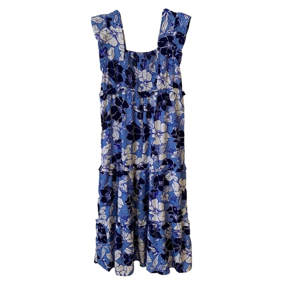 Harlow & Rose Dresses & Skirts - Harlow & Rose | L | Women's Blue Aqua Floral Tiered Short Sleeve Maxi Dress, NWT